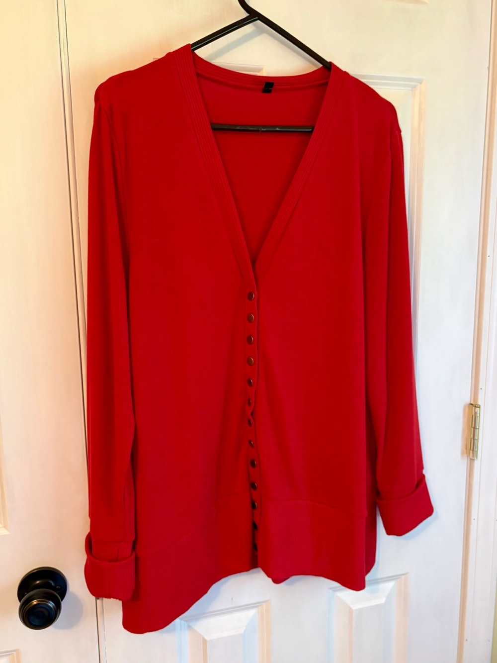Bright Red Button-Front Cardigan